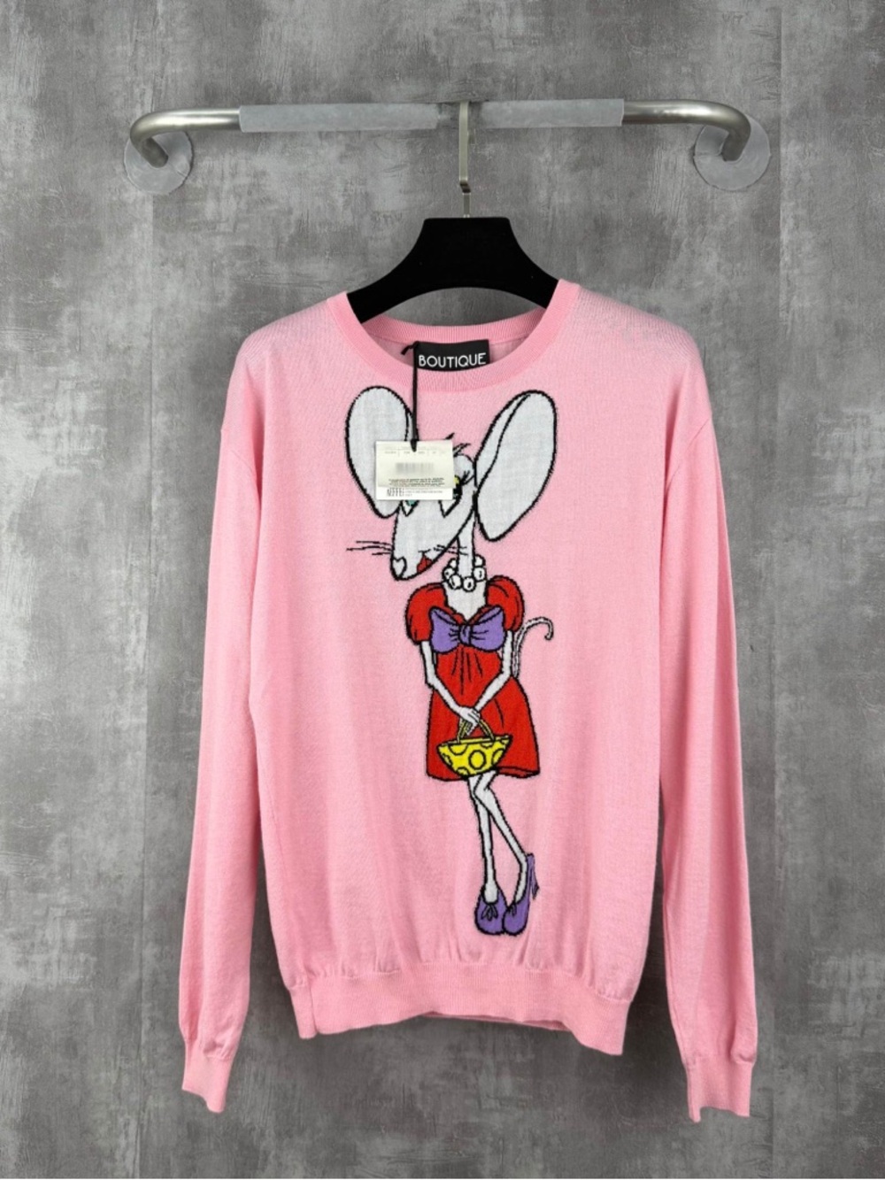 🚩steal Moschino Boutique Pink Sweater with Cartoon Mouse